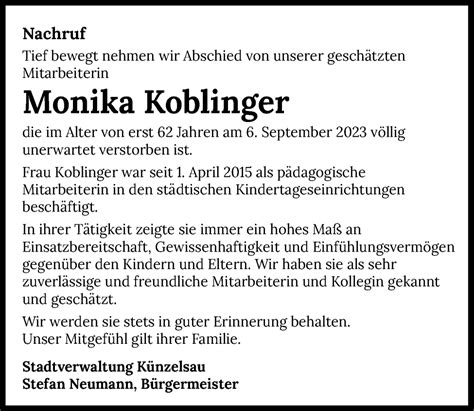 Traueranzeigen Von Monika Koblinger Trauerundgedenken De