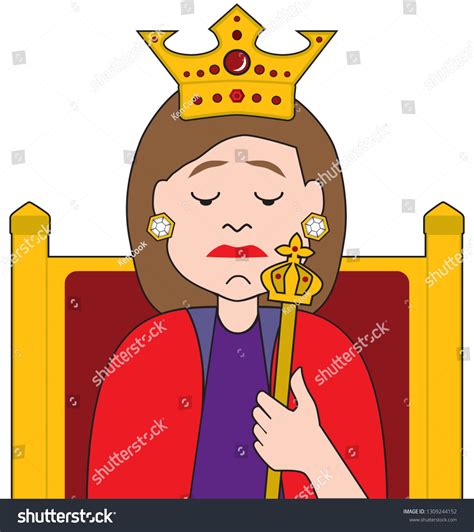 Queen Holding Her Scepter Sitting On เวกเตอร์สต็อก ปลอดค่าลิขสิทธิ์