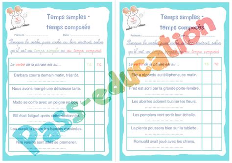 Temps simples CM2 Exercice évaluation révision leçon pdf à imprimer