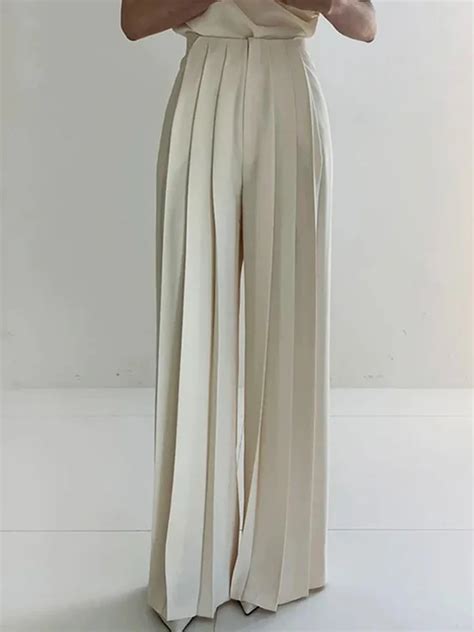 Urban Solid Color Pleats High Waisted Wide Leg Pants High Waisted Wide Leg Pants Fashion