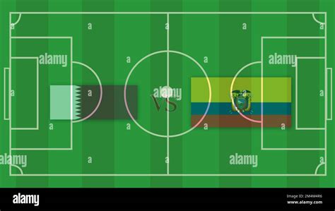 Qatar Vs Ecuador Football Match Design Element On Football Field Stock