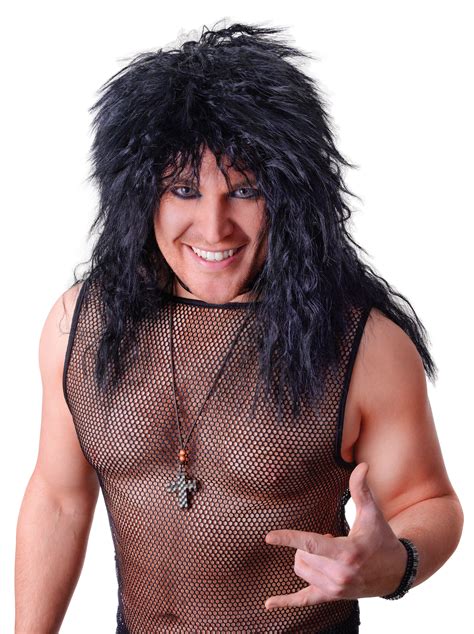 S Black Rock Star Wig Glitz Fancy Dress