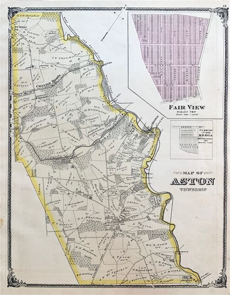 Aston Township Map Original 1875 Delaware County Pennsylvania | Etsy