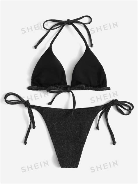 SHEIN Swim Bikini triangle ras du cou scintillant d été pour la plage