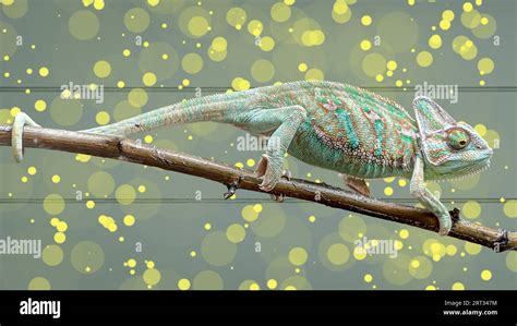 A Chile Camelion well camouflaged in front of a background. portrait of ...