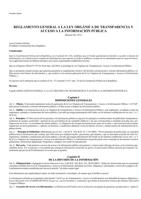 Reglamento General A La Ley Organica De Transparencia Y Acceso A La