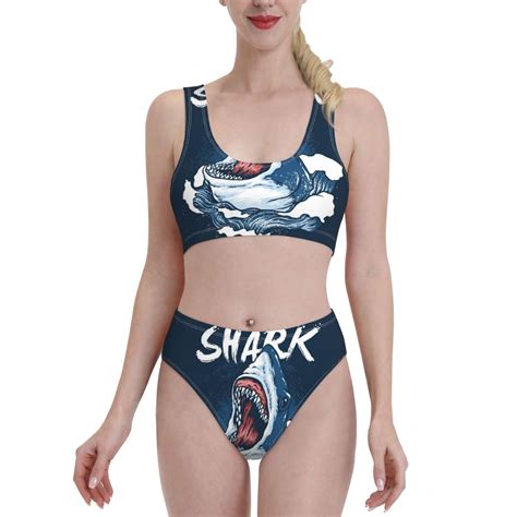 Lukts Women High Waisted Bikini Set Shark Swimsuit Piece Bathing Suit