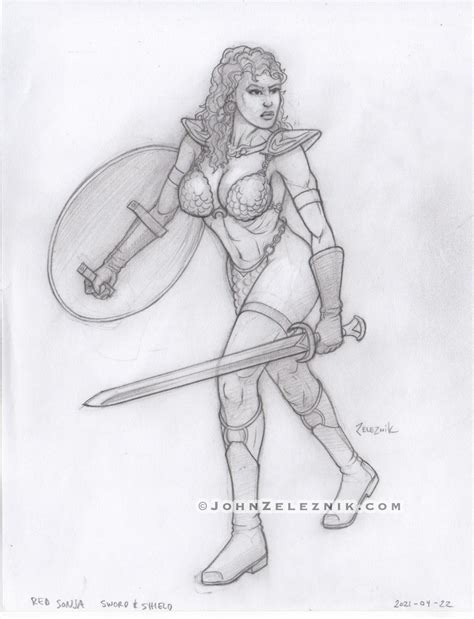 Sexy Buxom Warrior Red Sonja Drawing Chainmail Bikini Conan Author Robert E Howard Original