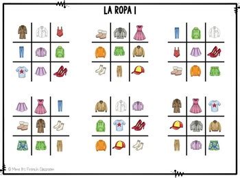 Realidades 1 Auténtico 1 Capítulo 7A La ropa Tic Tac Toe vocabulary game