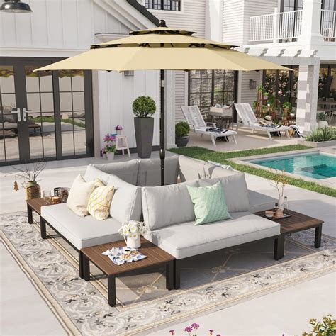 Amazon.com: PHI VILLA 8 Piece Patio Furniture Set with 10ft Umbrella ...