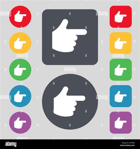 Pointing Hand Icon Sign A Set Of 12 Colored Buttons Flat Design