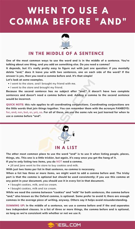 When to Use a Comma Before "And" | Useful Rules and Examples • 7ESL