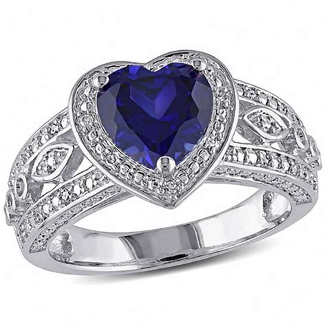 Mm Heart Shaped Lab Created Blue Sapphire And Diamond Accent Ring In