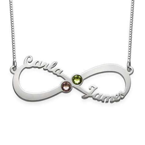 2 Names And Birthstones Infinity Love Necklace Sterling Silver Burign