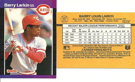 Barry Larkin Collection 87 1989 Donruss 257 Variation 2