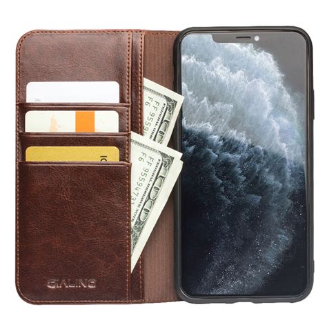 Qialino Lederen Luxe Wallet Hoes IPhone 11 Pro Bruin