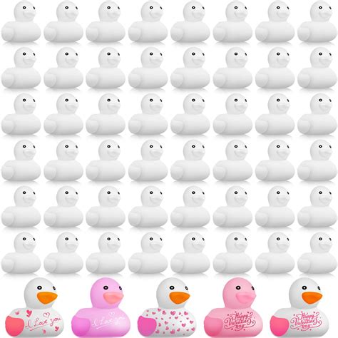 Sratte 100 Pieces Diy Rubber Ducks White Blank Rubber Ducks Bath Mini