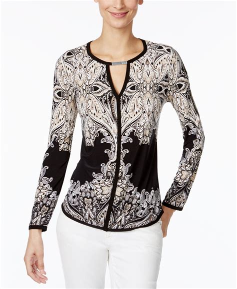 Macys Inc International Concepts Embellished Split Neck Top Tops