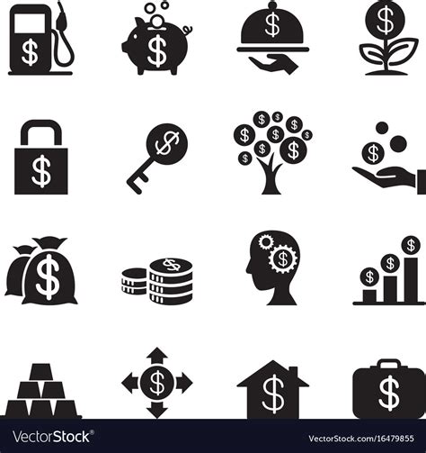 Silhouette Financial Investment Icons Set Vector Image