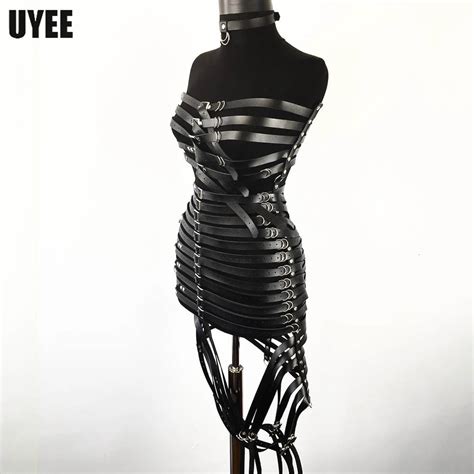 Uyee Women Full Body Pu Leather Harness Skrit Sexy Body Bondage Chest