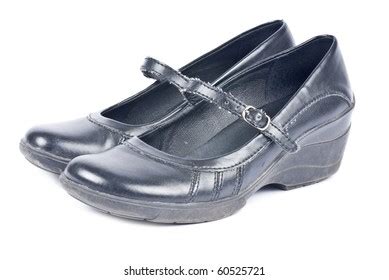 Womans Black Leather Dress Shoes Isolated Stock Photo 60525721 ...