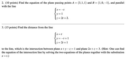 Solved 2 10 Points Find The Equation Of The Plane Passing