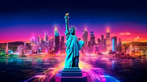 Premium Photo | Illustration of Statue of liberty and New York city ...