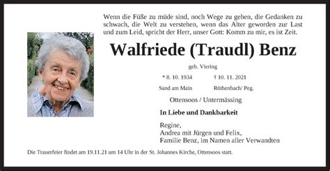 Traueranzeigen Von Walfriede Benz Trauer Nn De