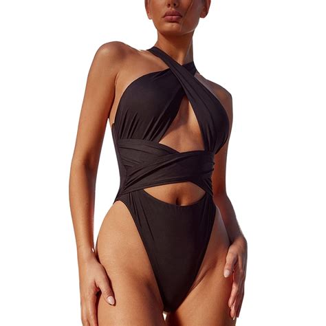 RUTAYY New Women S Backless Swimsuit Solid Color Bikini Monokini Halter Swimsuit Swimwear Boho