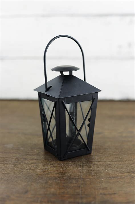 6 Tealight Lanterns Black 5in