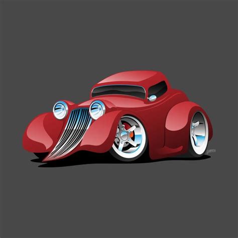 Red Hot Rod Restomod Custom Coupe By Hobrath Cool Car Drawings Art Cars Cartoon Car Drawing