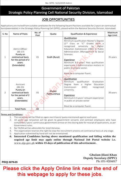 National Security Division Islamabad Jobs December Apply Online