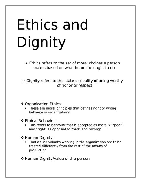 Ethics And Dignity The Ethics And Dignity In Organizational Behavior