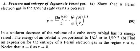 Solved 3 Pressure And Entropy Of Degenerate Fermi Gas A