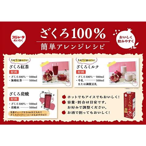 スジャータ ざくろ100 パック 1000ml 12本 名古屋製酪 めいらく ザクロ 664802 12イズミックワールド 通販