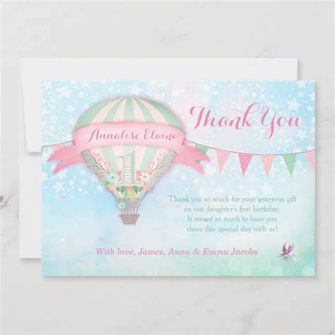 Gc Hot Air Balloon First Birthday Thank You Card Zazzle
