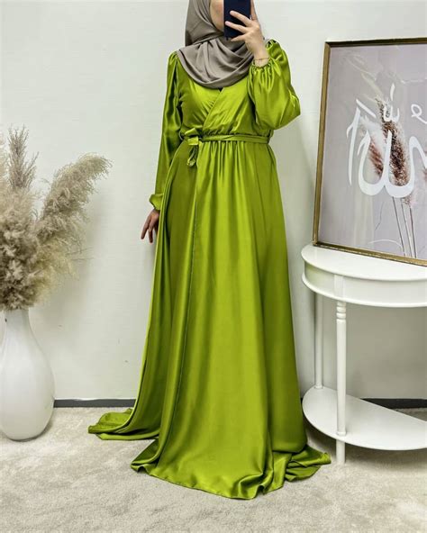 Satin Dress Open Extra Long Islamische Kleidung Muslim Fashion City Abaya