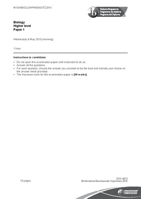 Biology Hl Paper 1 November 2008 1