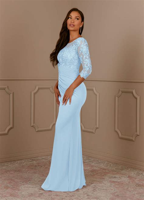 Azazie Fatemah Sky Blue Mermaid Scoop Lace Lace Dress Azazie