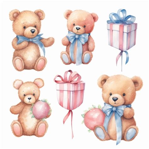 Premium Photo A Collection Of Cute Teddy Bears With A Gift Box