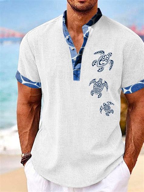 Turtle Herren Hemd Mit Resort Hawaii 3D Druck Henley Hemd Sommerhemd