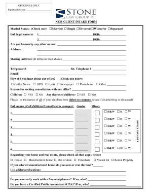 Fillable Online New Client Intake Form Single Divorced Widow Er