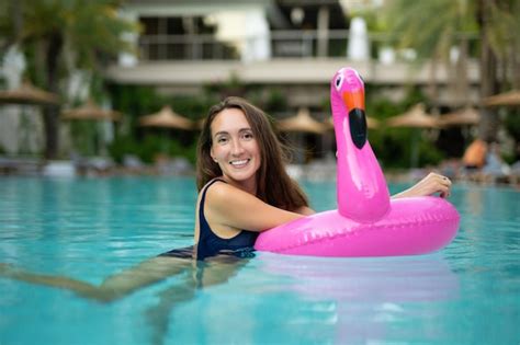 premium photo beautiful girl   swimsuit   swimming pool