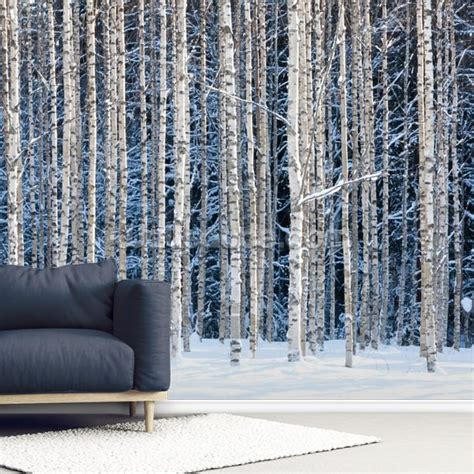 Snowy Birch Forest Wallpaper Mural Wallsauce Uk