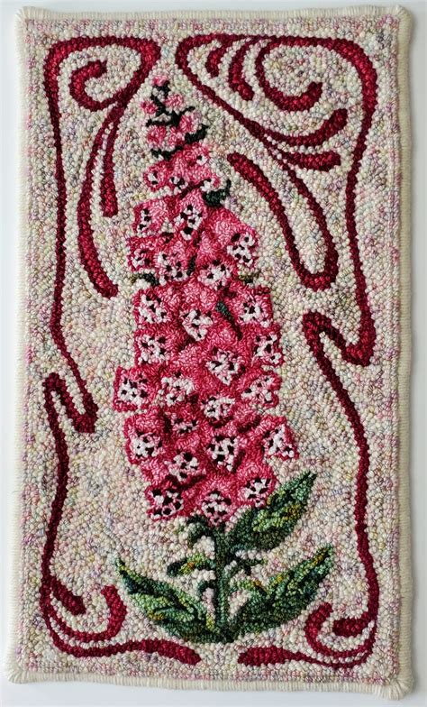 Pink Foxglove Art Nouveau Floral Punch Needle Rug Hooking Pattern Pre