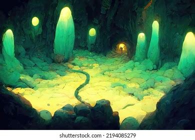 Illustration Glow Worm Cave Glowing Bioluminescent Stock Illustration ...