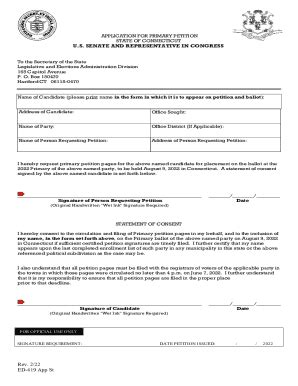 Fillable Online Portal Ct GovRequestForPrimaryPetitionpdfRev 3 06 ED