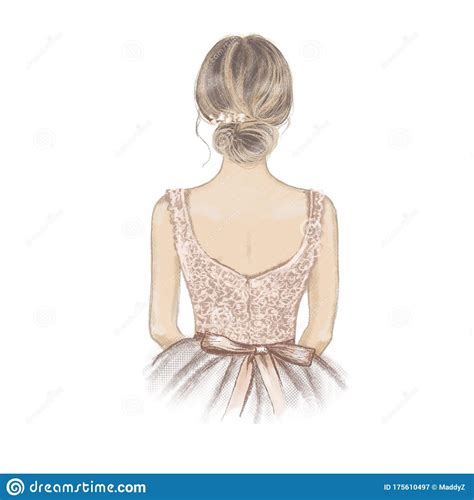 The Back View Of A Woman S Dress With Her Hair In A Low Bun