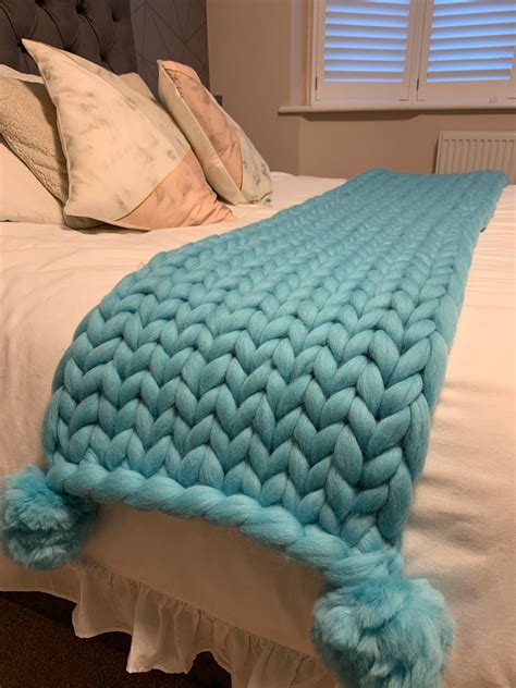 Merino Wool Bed Runner Chunky Knit Blanket Chunky Throw Etsy