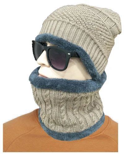 Knitted Men Woolen Cap Neck Warmer Scarf Set Winter Size Medium At